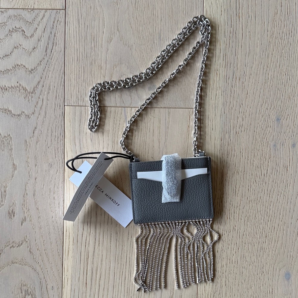 Leather Gray Mini Card Case on Chain
